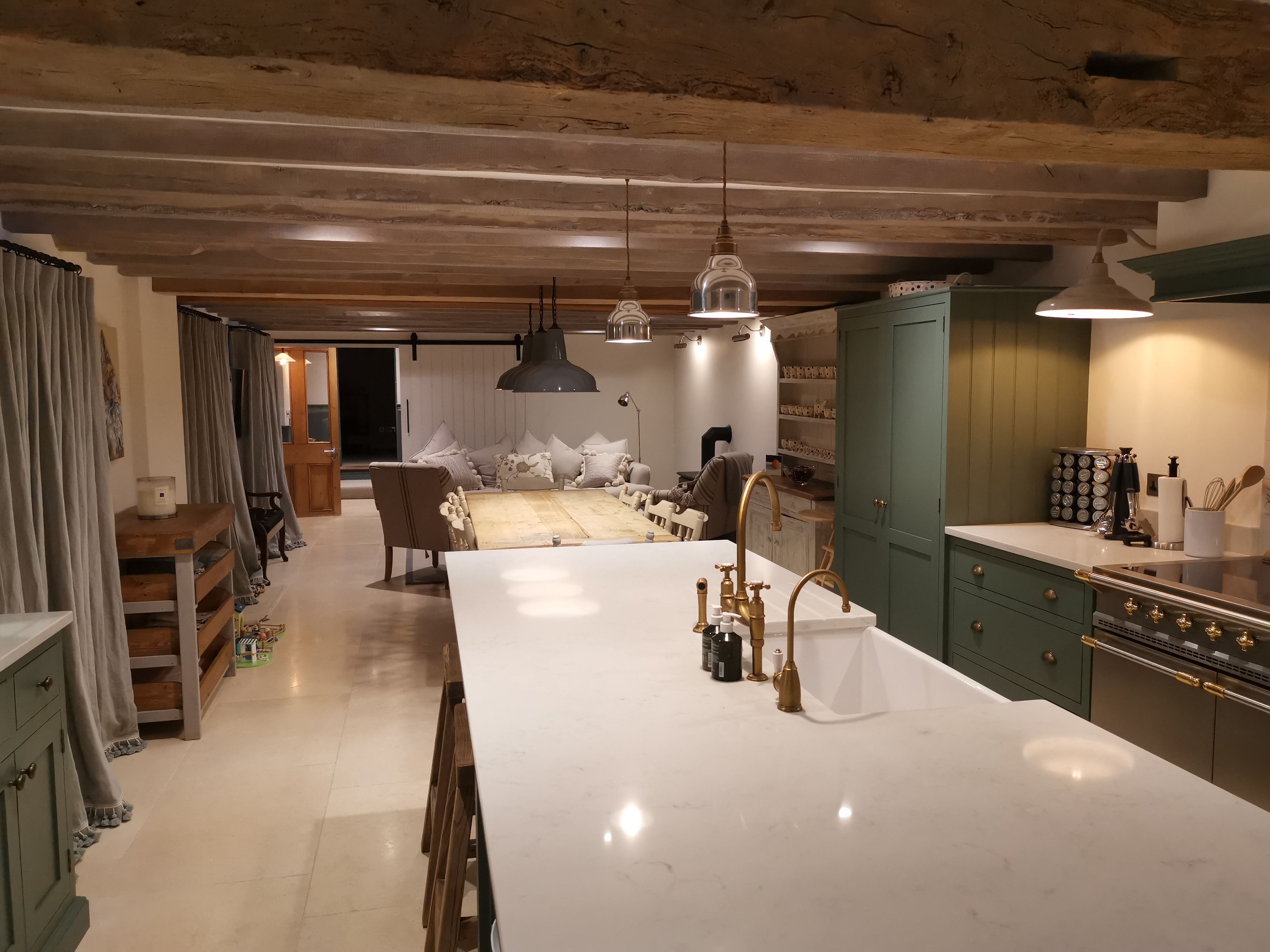 modern kitchen and living room